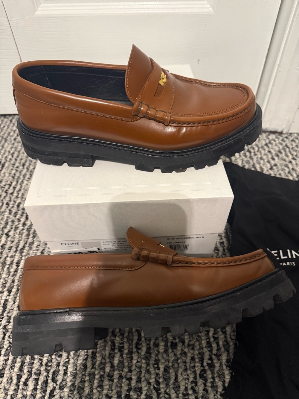 Celine Tan Leather Penny Loafers with Gold Thriomphe size 38 US 8 w/receipt - Picture 9 of 13